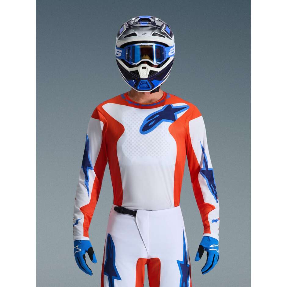 Maglia Moto Cross Enduro Alpinestars FLUID GRID Arancione Blu Bianco
