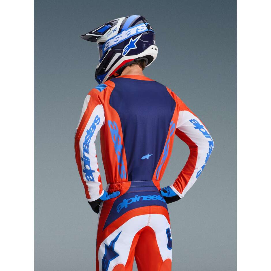 Maglia Moto Cross Enduro Alpinestars FLUID GRID Arancione Blu Bianco