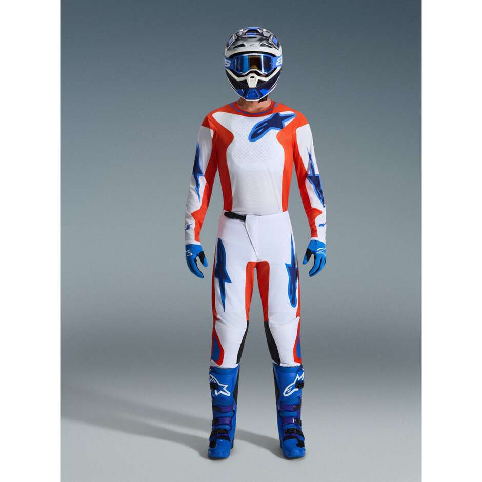 Maglia Moto Cross Enduro Alpinestars FLUID GRID Arancione Blu Bianco