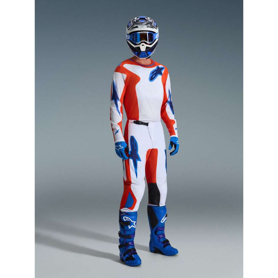 Maglia Moto Cross Enduro Alpinestars FLUID GRID Arancione Blu Bianco