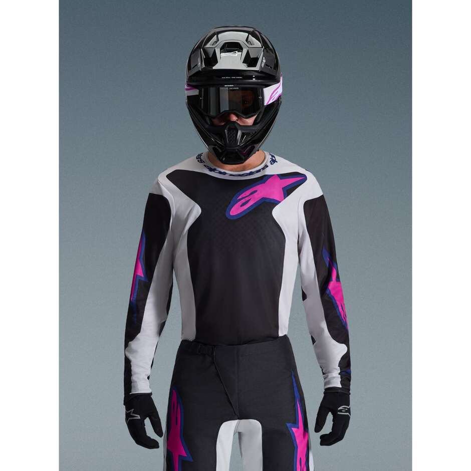 Maglia Moto Cross Enduro Alpinestars FLUID GRID Nero Grigio Chiaro Viola