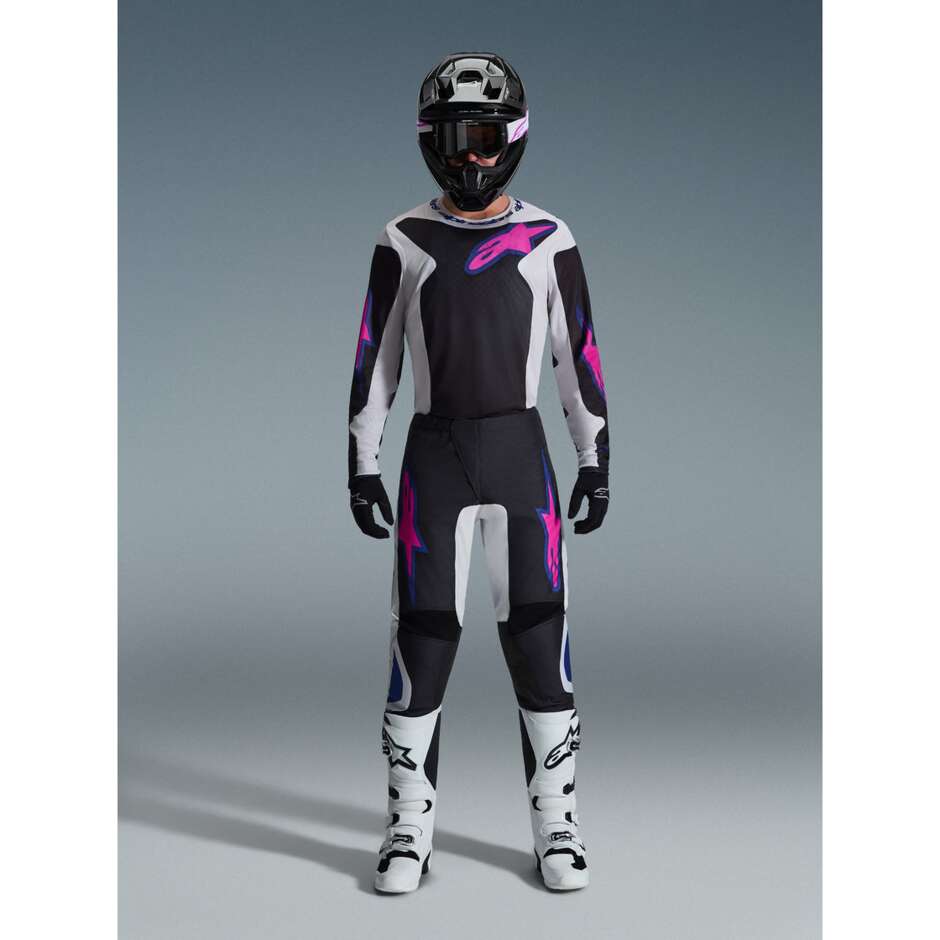 Maglia Moto Cross Enduro Alpinestars FLUID GRID Nero Grigio Chiaro Viola
