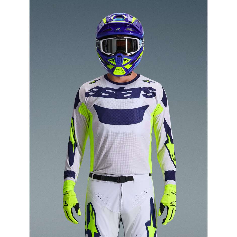 Maglia Moto Cross Enduro Alpinestars RACER AIR RIWAY Grigio Chiaro Giallo Fluo Blu
