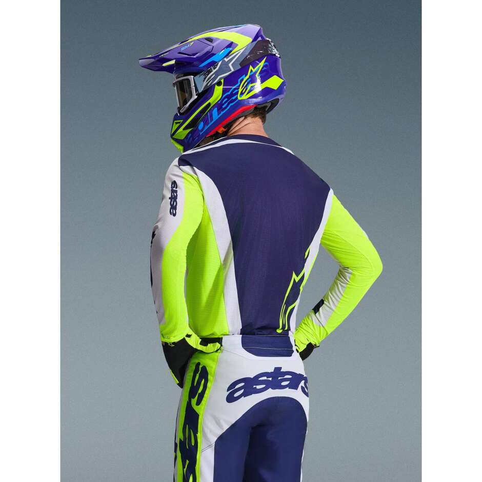Maglia Moto Cross Enduro Alpinestars RACER AIR RIWAY Grigio Chiaro Giallo Fluo Blu