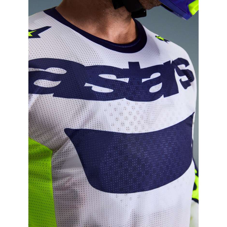 Maglia Moto Cross Enduro Alpinestars RACER AIR RIWAY Grigio Chiaro Giallo Fluo Blu