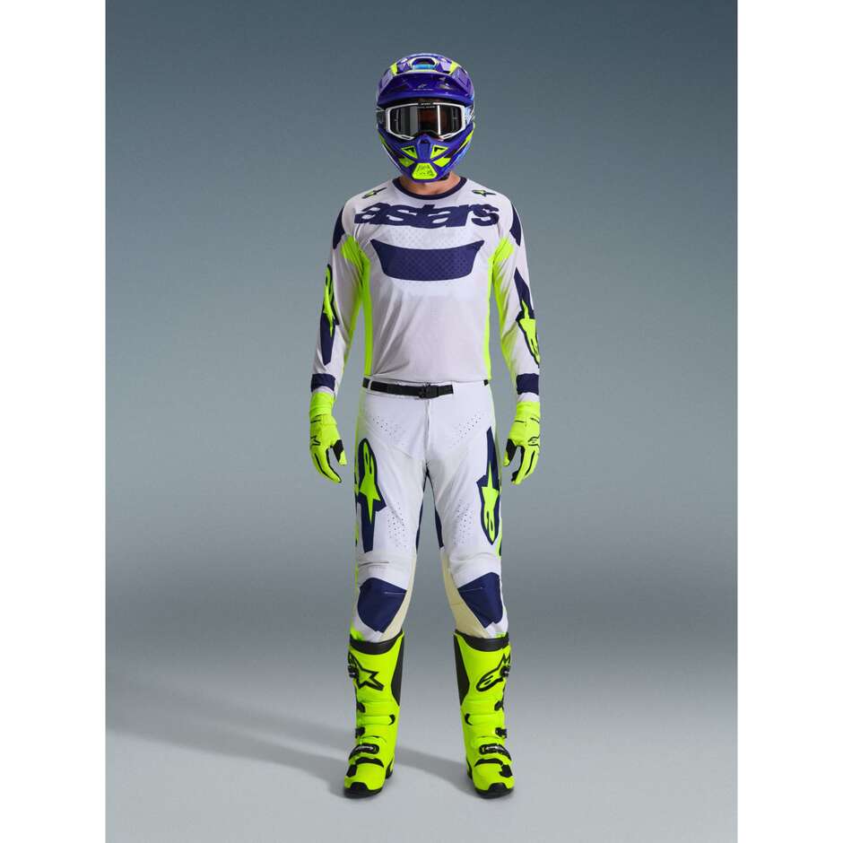 Maglia Moto Cross Enduro Alpinestars RACER AIR RIWAY Grigio Chiaro Giallo Fluo Blu