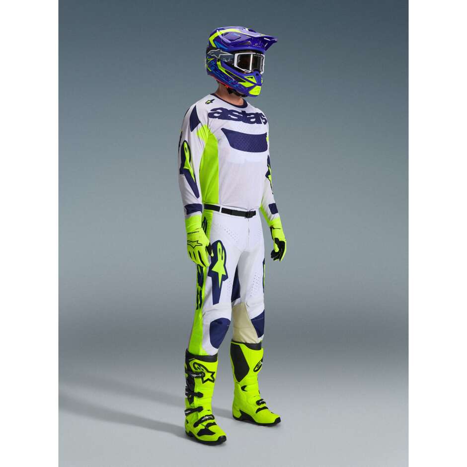 Maglia Moto Cross Enduro Alpinestars RACER AIR RIWAY Grigio Chiaro Giallo Fluo Blu