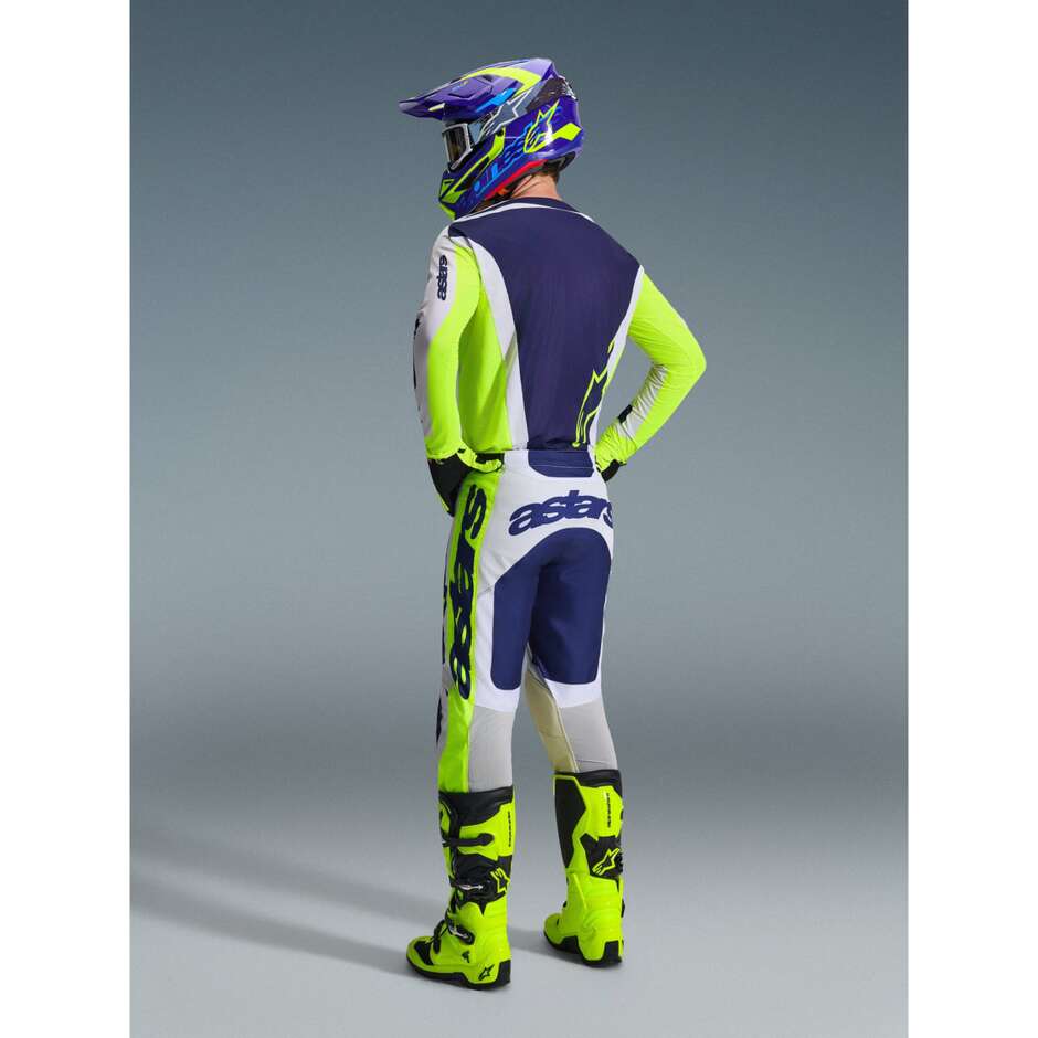 Maglia Moto Cross Enduro Alpinestars RACER AIR RIWAY Grigio Chiaro Giallo Fluo Blu