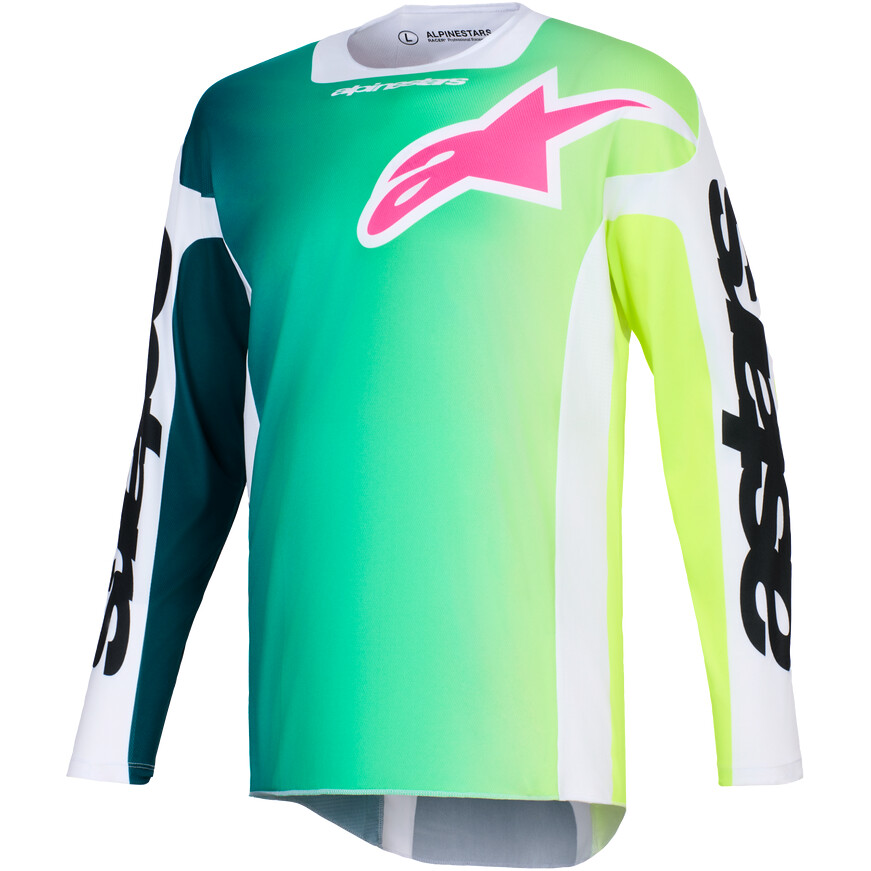 Maglia Moto Cross Enduro Alpinestars RACER PORTL Verde Bianco Nero Rosa