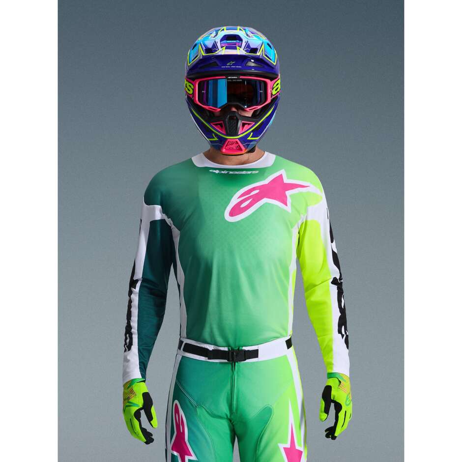 Maglia Moto Cross Enduro Alpinestars RACER PORTL Verde Bianco Nero Rosa