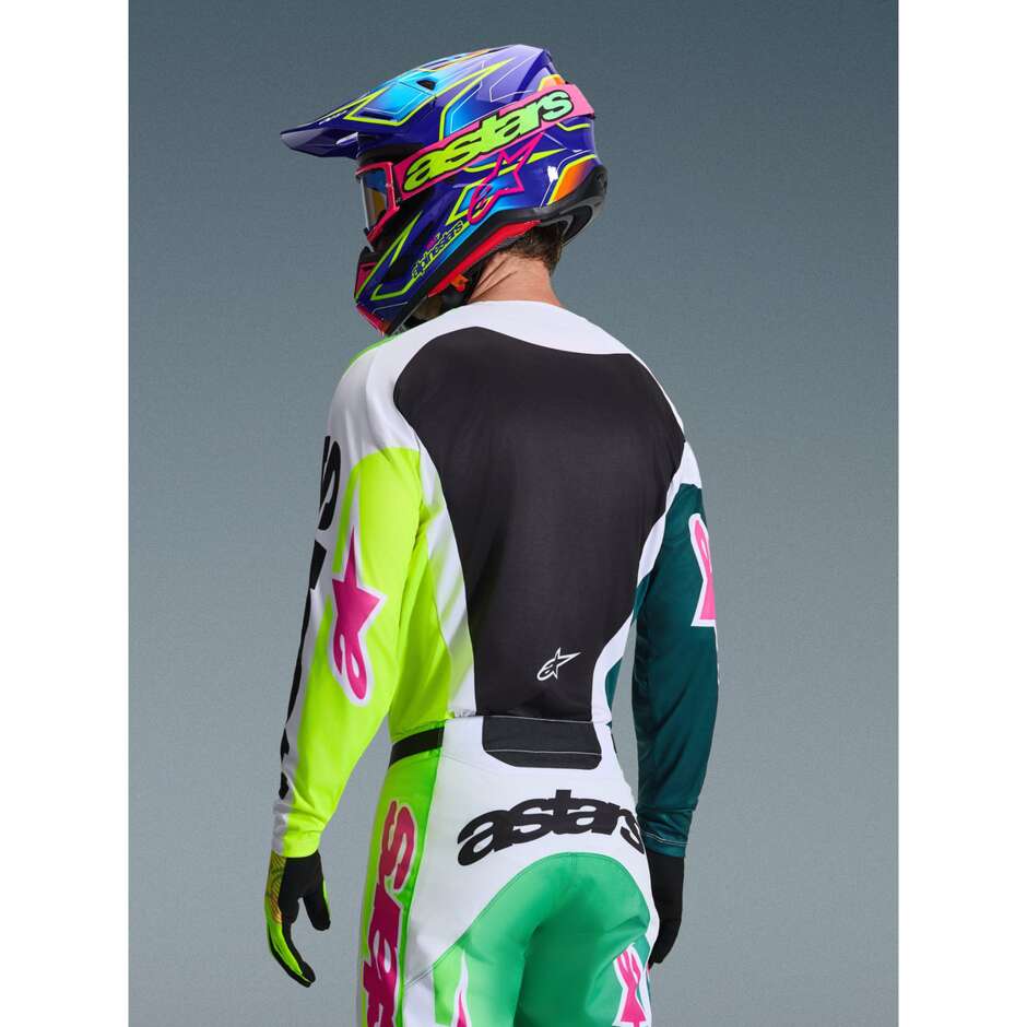 Maglia Moto Cross Enduro Alpinestars RACER PORTL Verde Bianco Nero Rosa