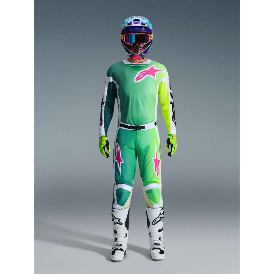 Maglia Moto Cross Enduro Alpinestars RACER PORTL Verde Bianco Nero Rosa
