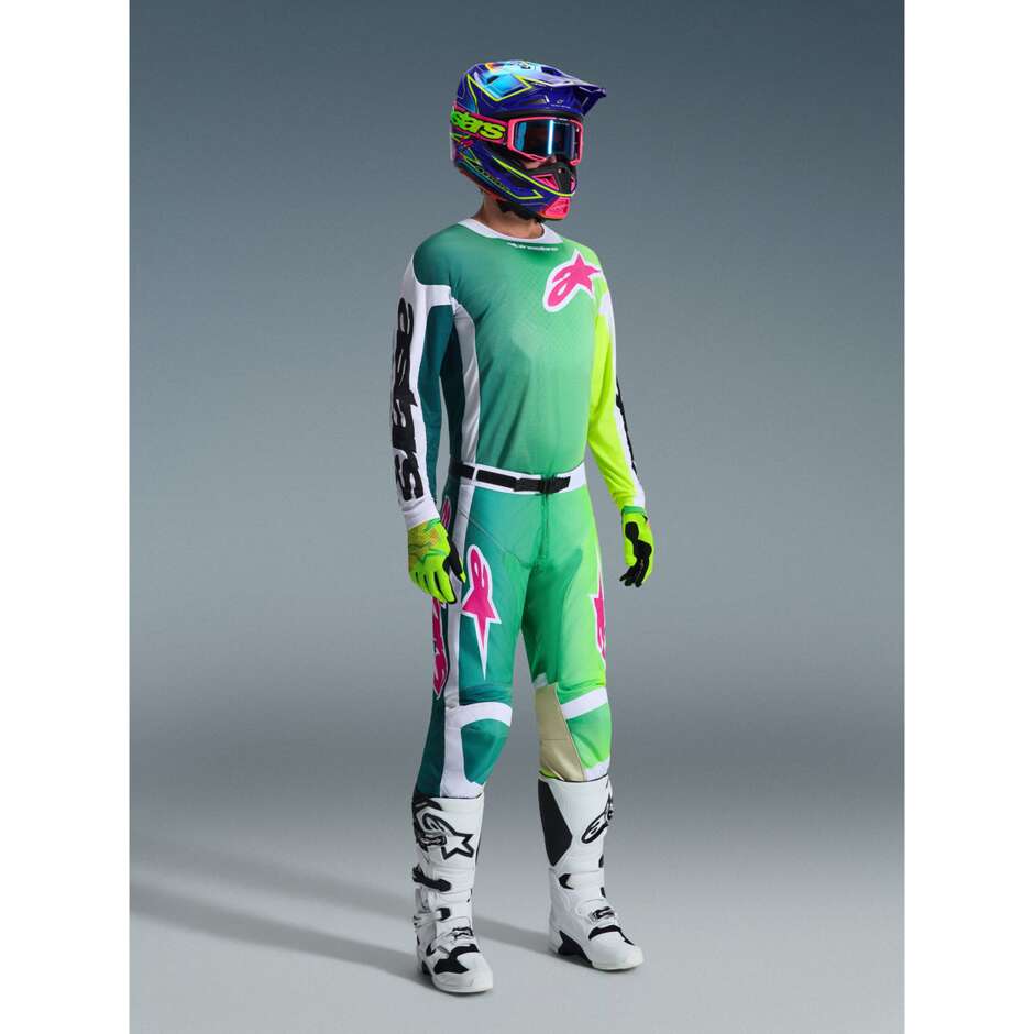 Maglia Moto Cross Enduro Alpinestars RACER PORTL Verde Bianco Nero Rosa