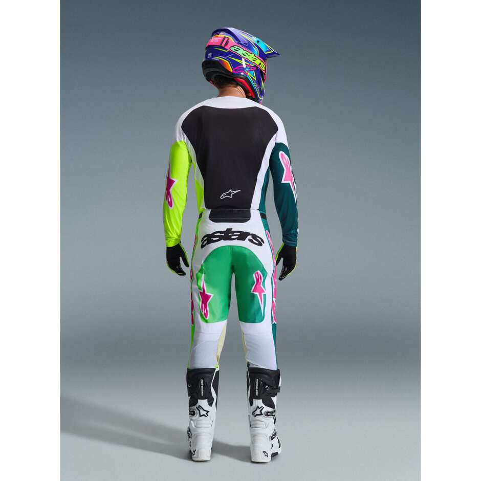 Maglia Moto Cross Enduro Alpinestars RACER PORTL Verde Bianco Nero Rosa