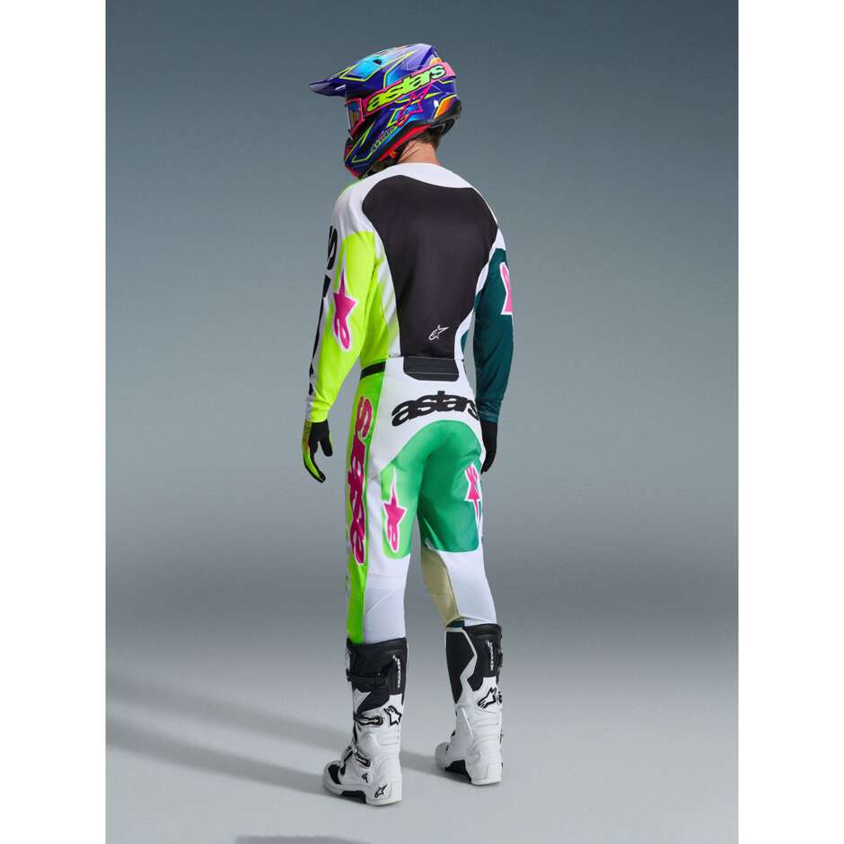 Maglia Moto Cross Enduro Alpinestars RACER PORTL Verde Bianco Nero Rosa