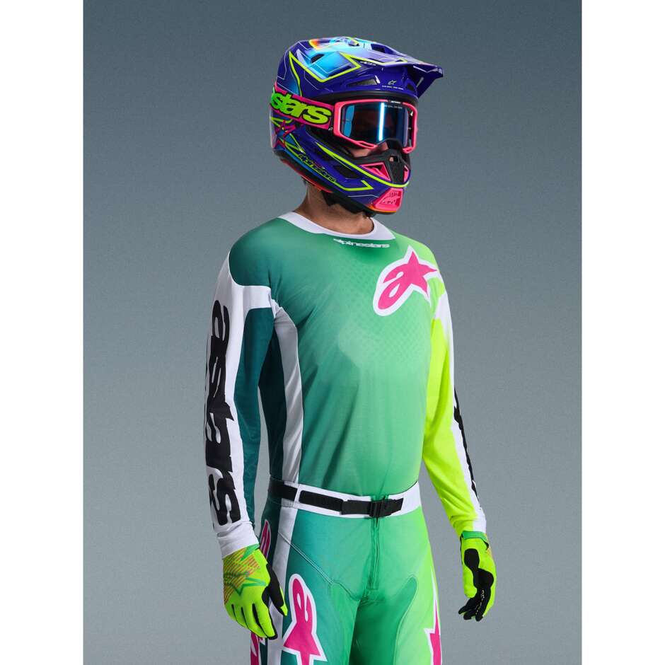 Maglia Moto Cross Enduro Alpinestars RACER PORTL Verde Bianco Nero Rosa