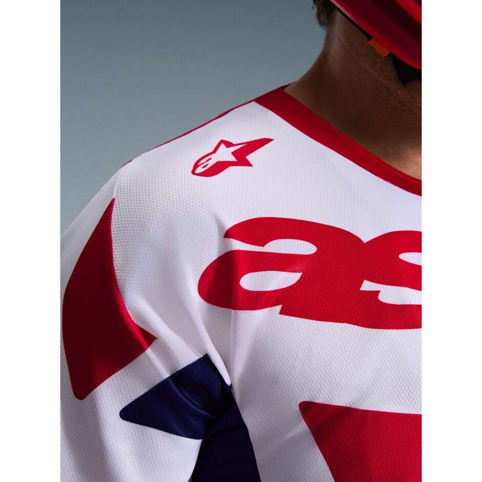 Maglia Moto Cross Enduro Alpinestars RACER RIWAY Bianco Blu Rosso