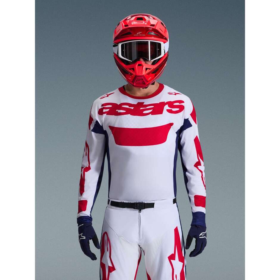 Maglia Moto Cross Enduro Alpinestars RACER RIWAY Bianco Blu Rosso