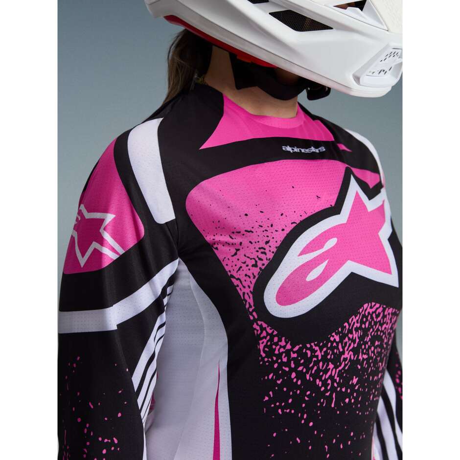 Maglia Moto Cross Enduro Alpinestars STELLA TECHSTAR NOMUR Nero Bianco Fucsia