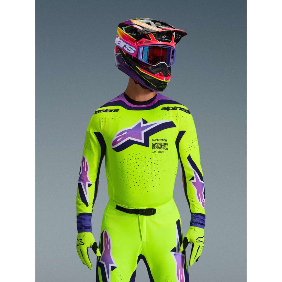 Maglia Moto Cross Enduro Alpinestars SUPERTECH VISTA Giallo Viola Nero