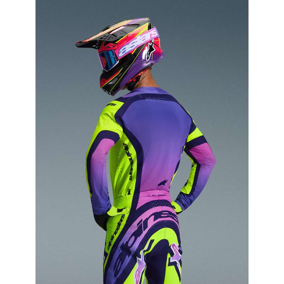 Maglia Moto Cross Enduro Alpinestars SUPERTECH VISTA Giallo Viola Nero