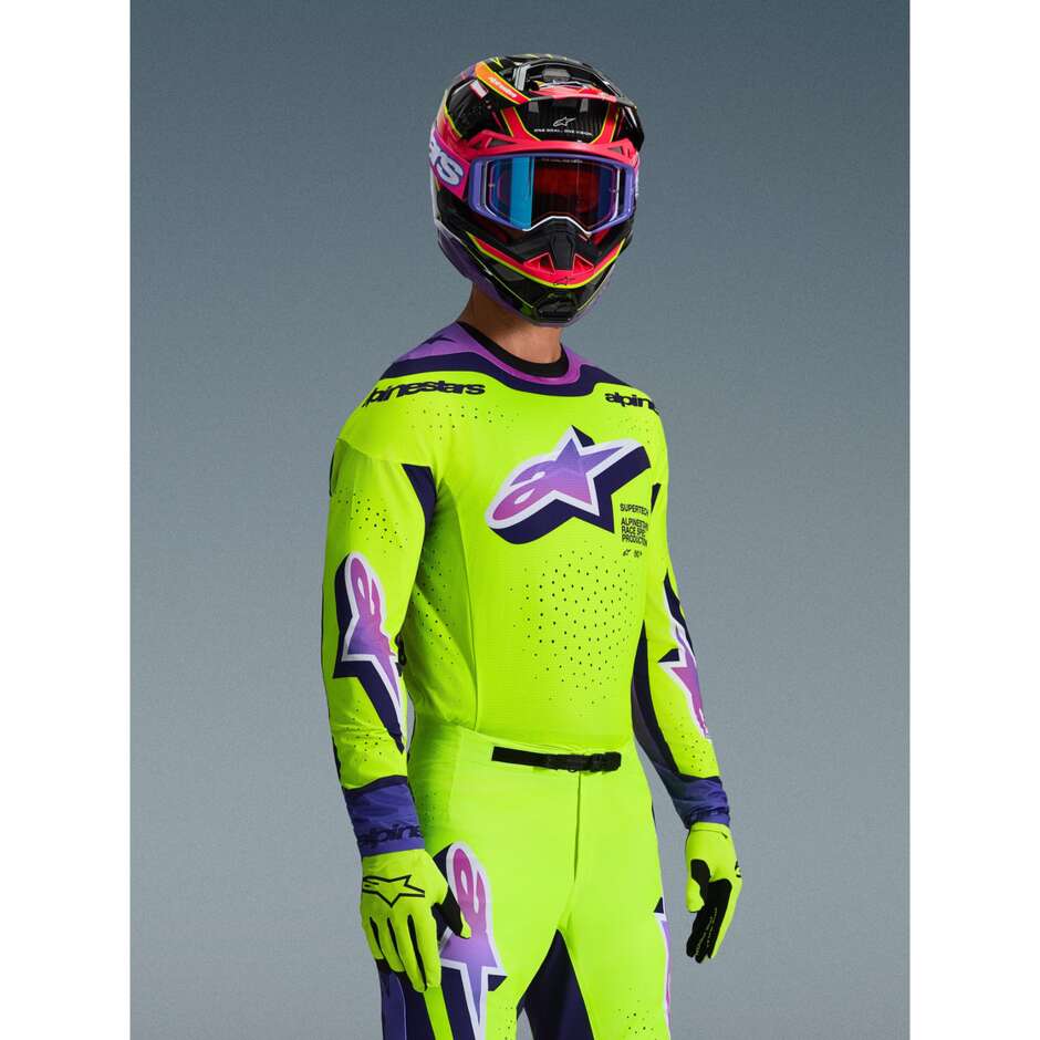 Maglia Moto Cross Enduro Alpinestars SUPERTECH VISTA Giallo Viola Nero