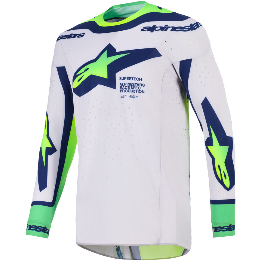 Maglia Moto Cross Enduro Alpinestars SUPERTECH VISTA Grigio Chiaro Giallo Fluo Blu