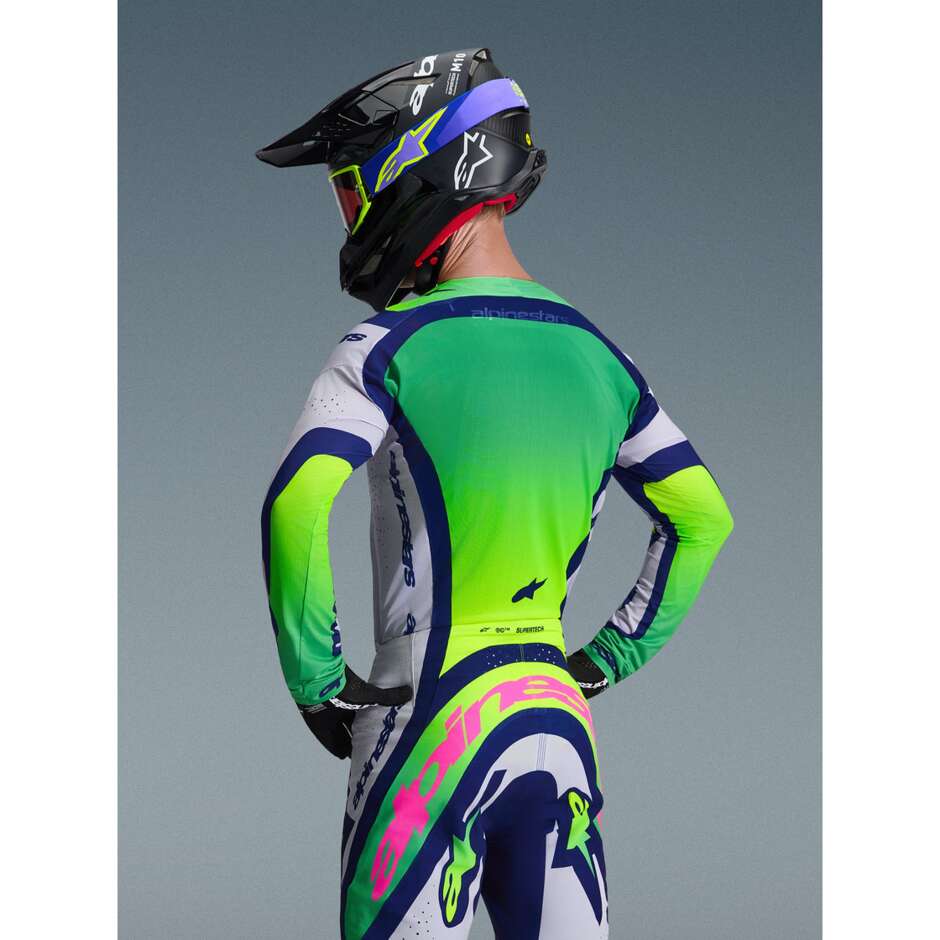 Maglia Moto Cross Enduro Alpinestars SUPERTECH VISTA Grigio Chiaro Giallo Fluo Blu