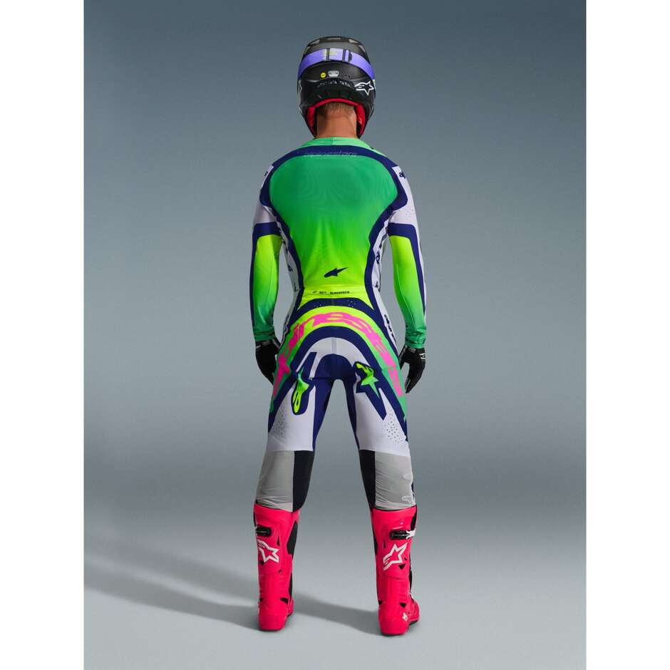 Maglia Moto Cross Enduro Alpinestars SUPERTECH VISTA Grigio Chiaro Giallo Fluo Blu