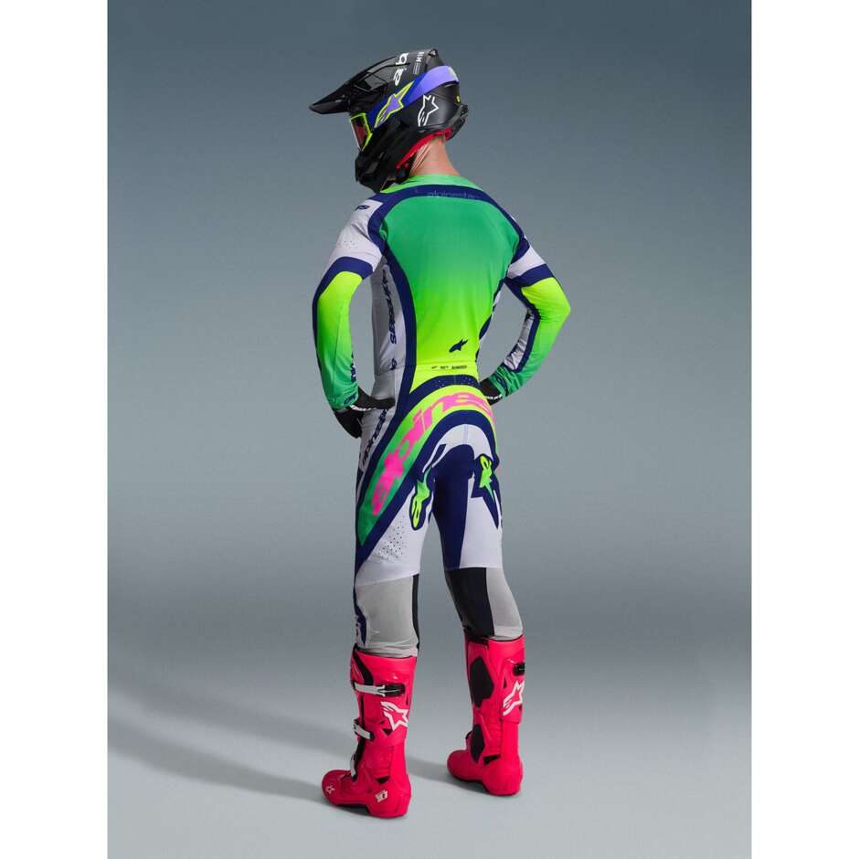 Maglia Moto Cross Enduro Alpinestars SUPERTECH VISTA Grigio Chiaro Giallo Fluo Blu