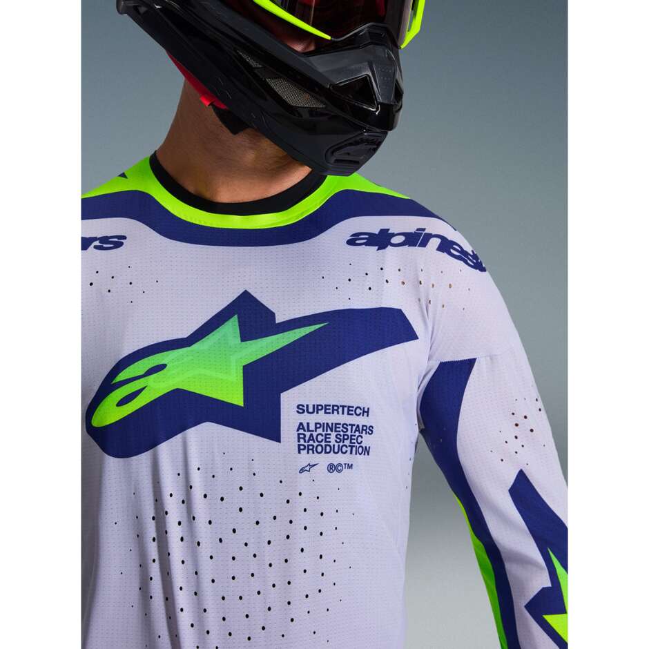 Maglia Moto Cross Enduro Alpinestars SUPERTECH VISTA Grigio Chiaro Giallo Fluo Blu