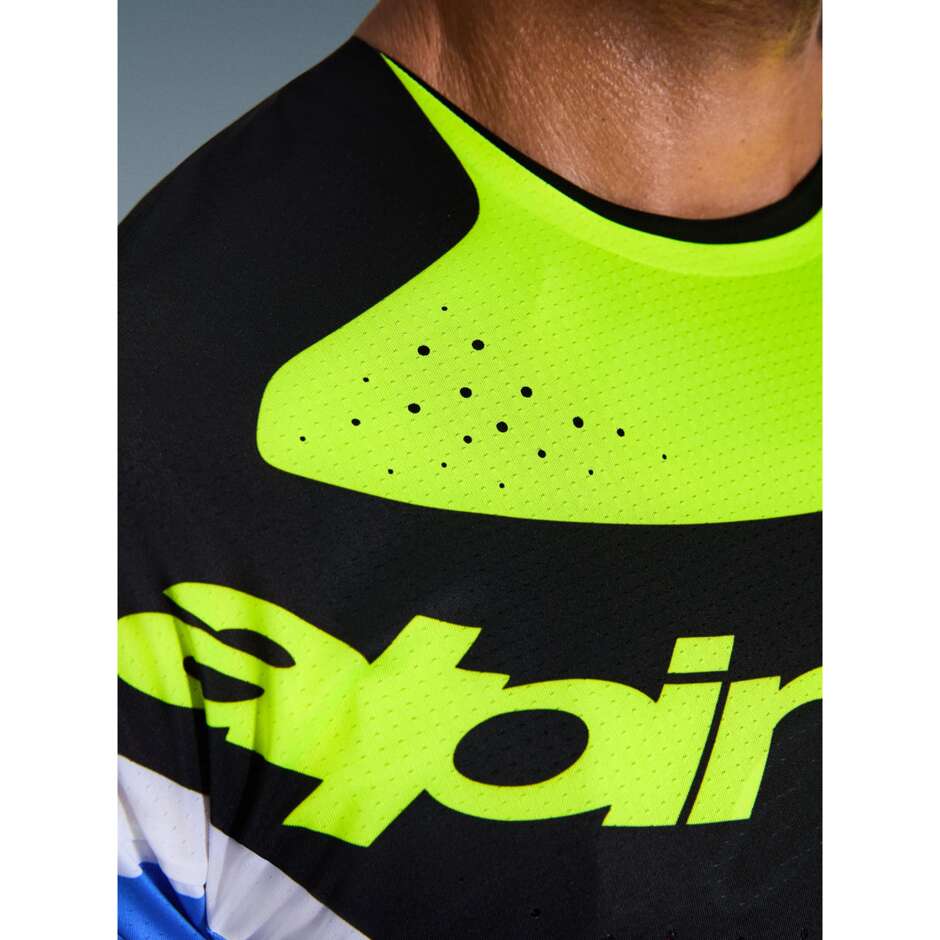Maglia Moto Cross Enduro Alpinestars TECHSTAR KNIF Azzurro Blu Nero Giallo Fluo