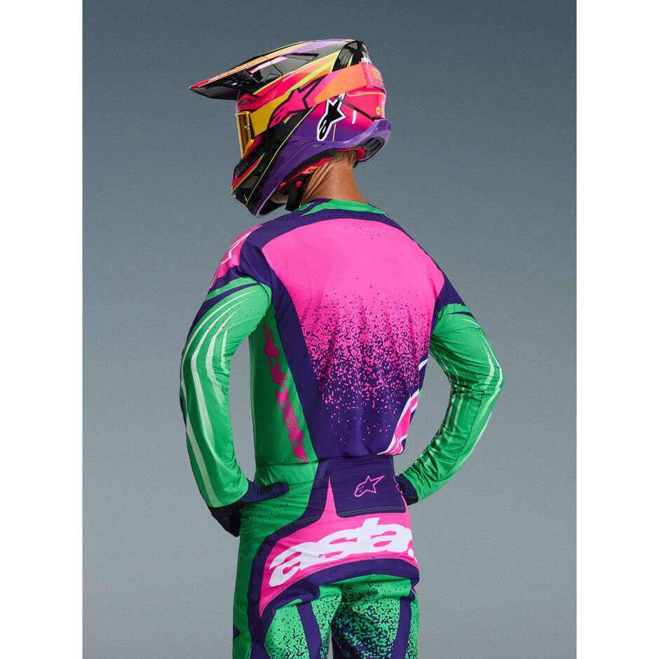 Maglia Moto Cross Enduro Alpinestars TECHSTAR NOMUR Viola Intenso Verde Rosa Fluo