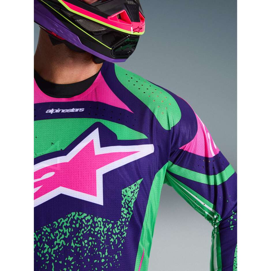 Maglia Moto Cross Enduro Alpinestars TECHSTAR NOMUR Viola Intenso Verde Rosa Fluo