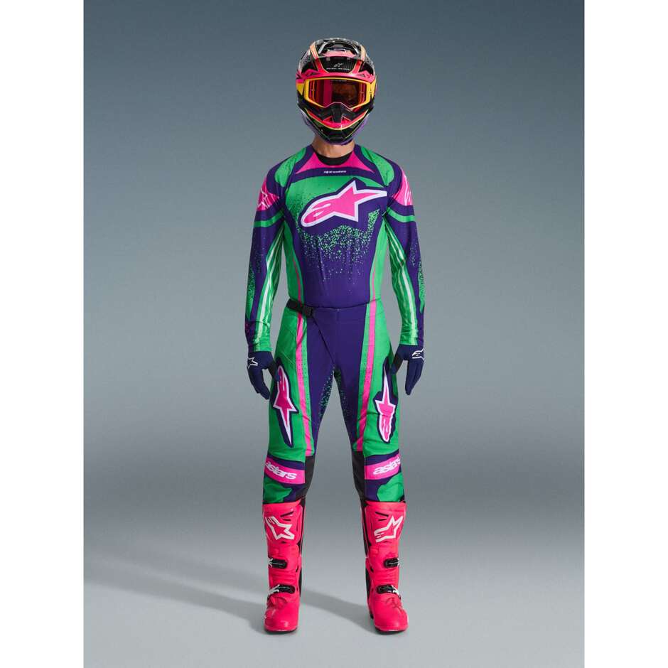 Maglia Moto Cross Enduro Alpinestars TECHSTAR NOMUR Viola Intenso Verde Rosa Fluo