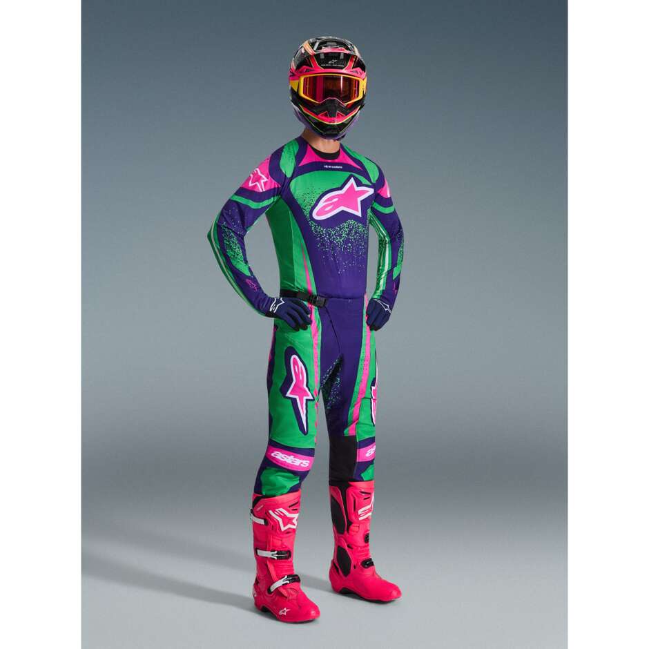 Maglia Moto Cross Enduro Alpinestars TECHSTAR NOMUR Viola Intenso Verde Rosa Fluo