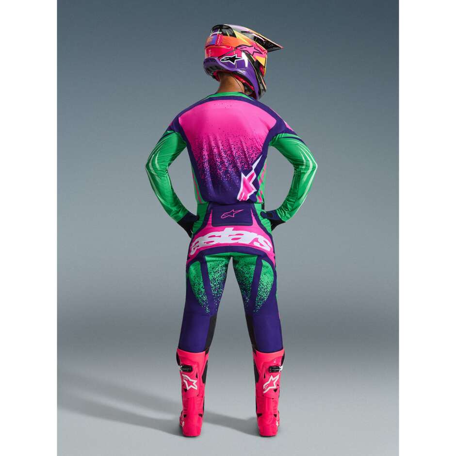 Maglia Moto Cross Enduro Alpinestars TECHSTAR NOMUR Viola Intenso Verde Rosa Fluo