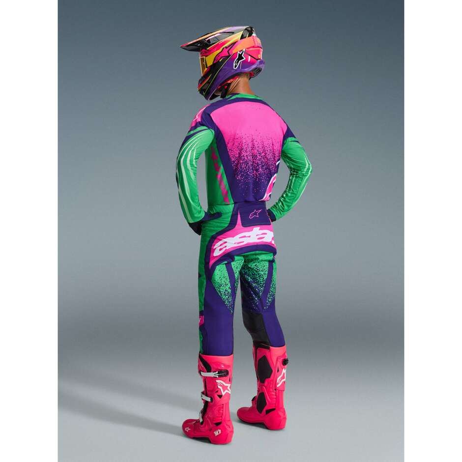 Maglia Moto Cross Enduro Alpinestars TECHSTAR NOMUR Viola Intenso Verde Rosa Fluo