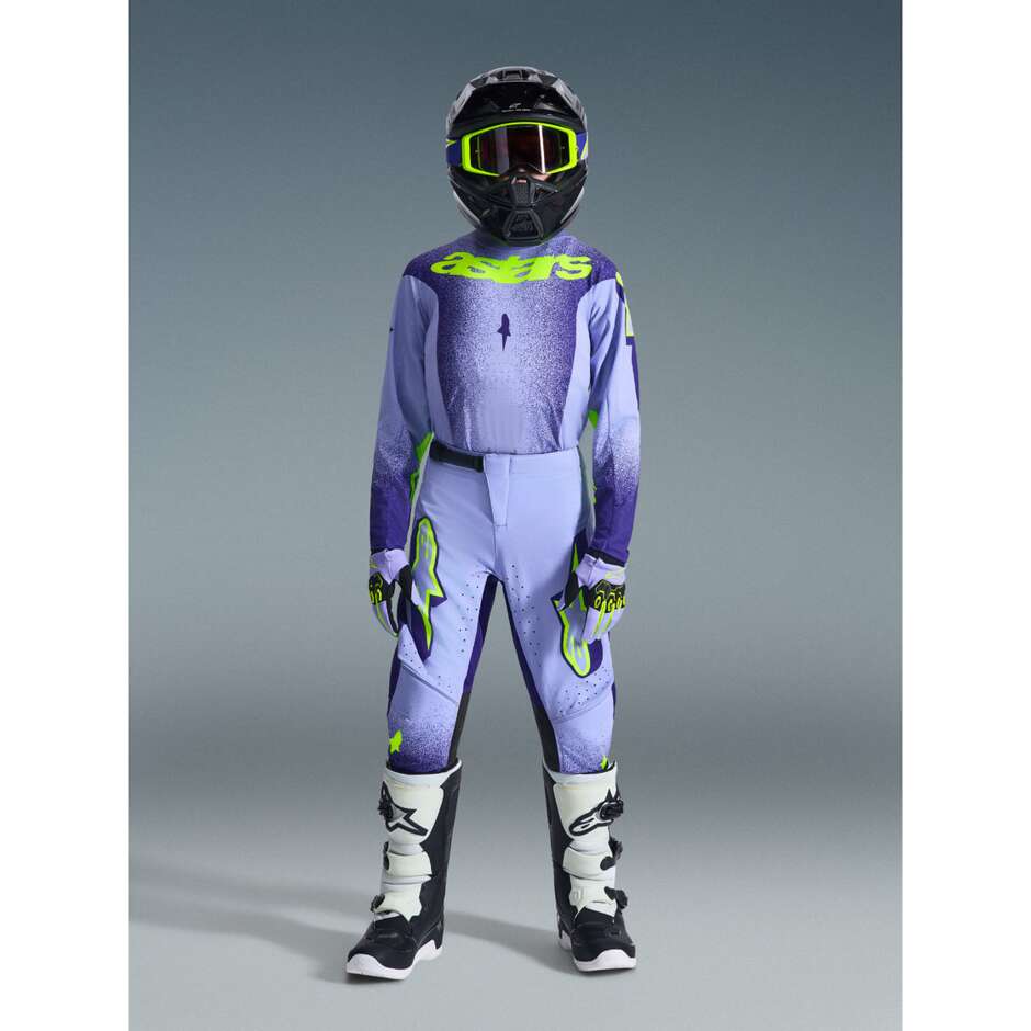 Maglia Moto Cross Enduro Bambino Alpinestars YOUTH SUPERTECH SCENZ Viola Giallo Fluo