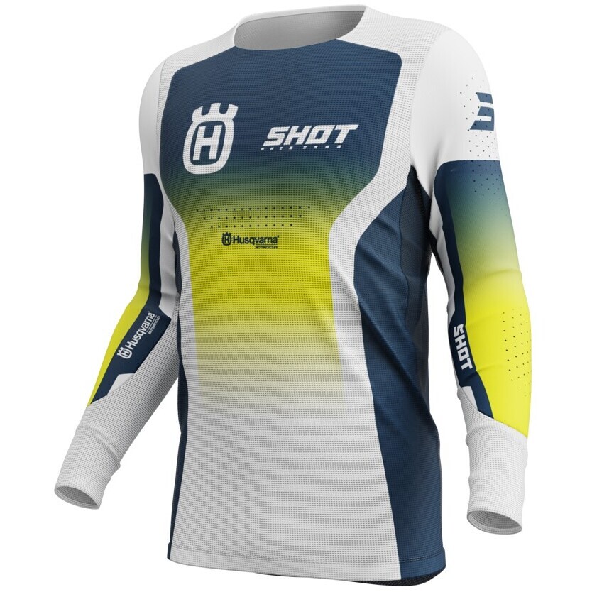 Maglia Moto Cross Enduro Shot AEROLITE HVA Blu Bianco Giallo