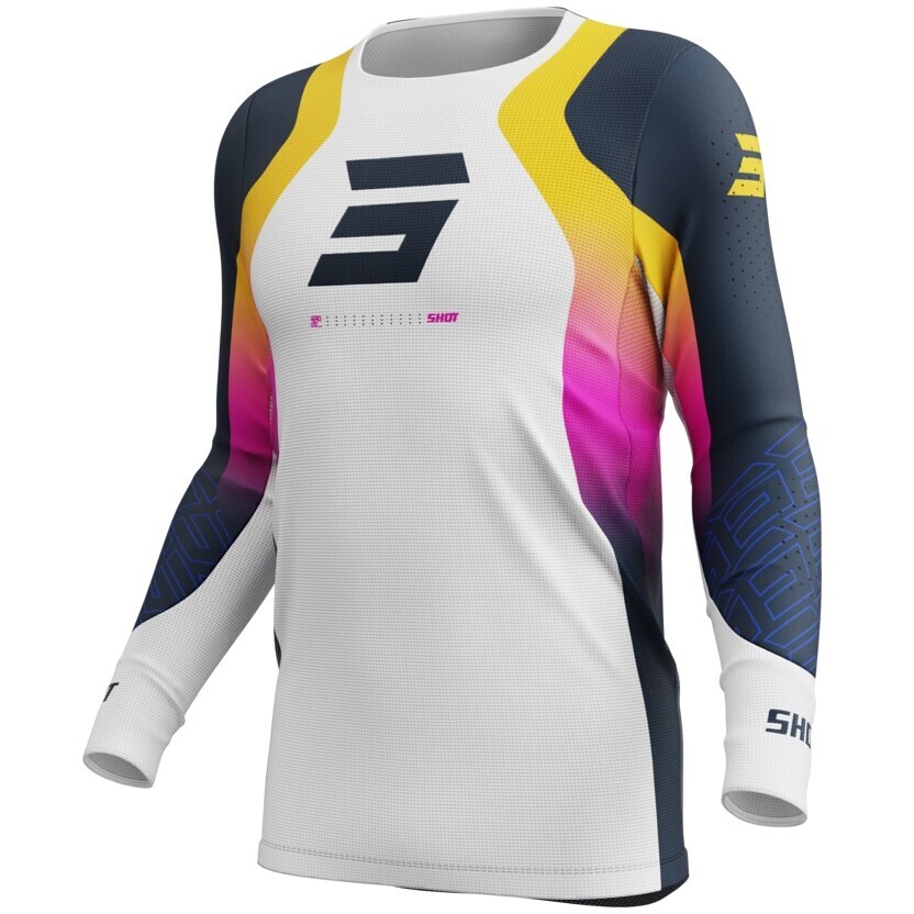 Maglia Moto Cross Enduro Shot AEROLITE ULTRA Blu Arancio Rosa 