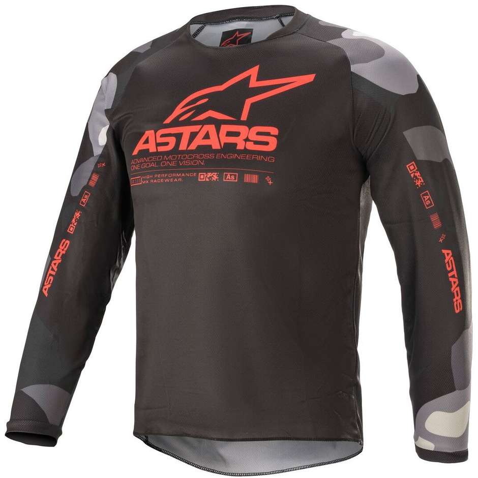Maillot Alpinestars Junior Moto Cross Enduro YOUTH RACER TACTICAL Gris Camo Rouge Fluo