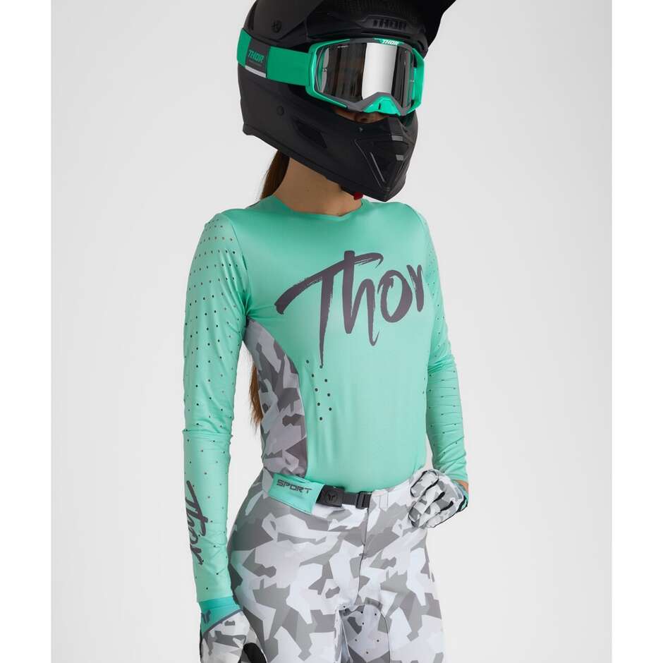 Maillot Moto Cross Enduro Femme Thor SPORTMODE SHADOW Vert d'Eau