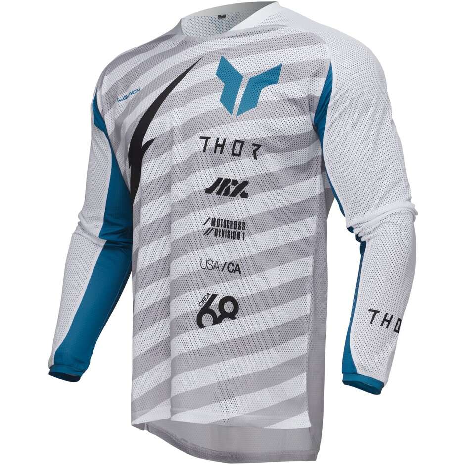 Maillot Moto Cross Thor LAUNCHMODE RAID VENTED Gris Blanc