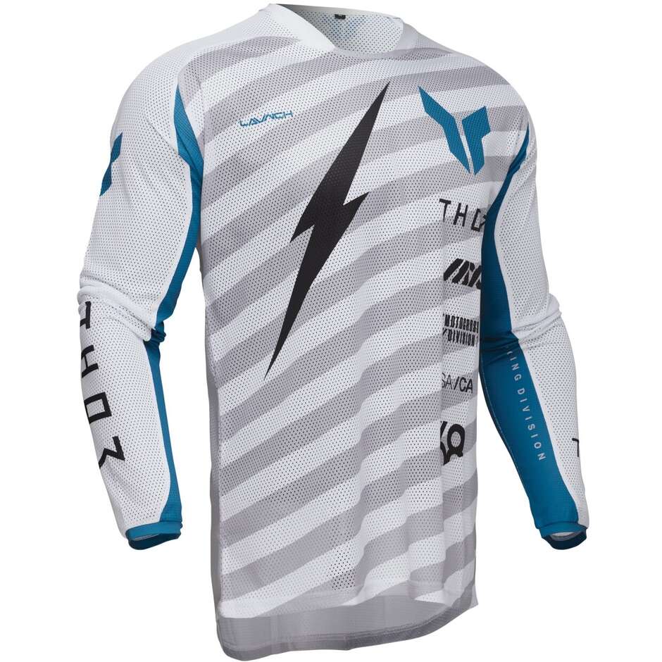 Maillot Moto Cross Thor LAUNCHMODE RAID VENTED Gris Blanc