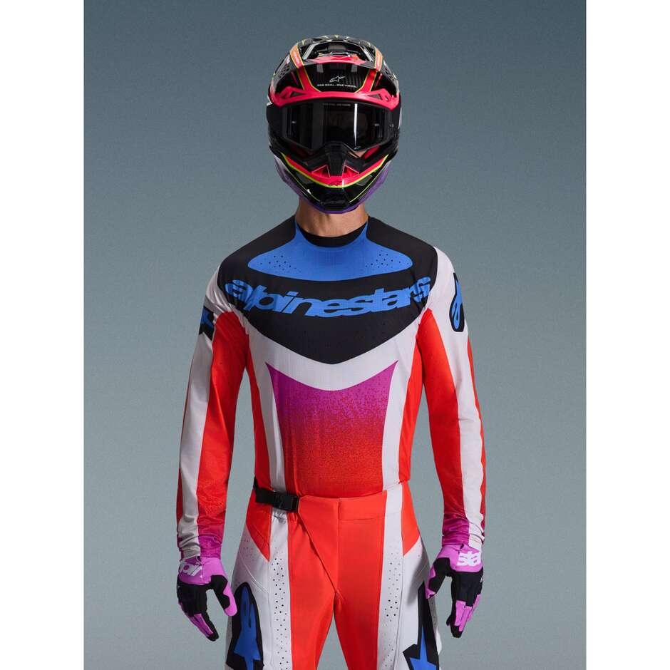 Maillot motocross enduro Alpinestars TECHSTAR KNIF gris clair orange fluo noir