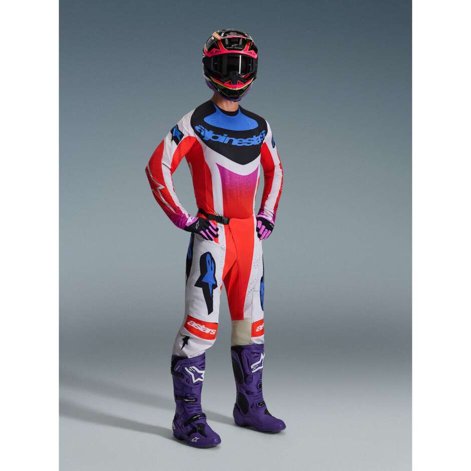 Maillot motocross enduro Alpinestars TECHSTAR KNIF gris clair orange fluo noir