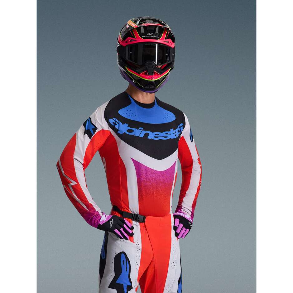 Maillot motocross enduro Alpinestars TECHSTAR KNIF gris clair orange fluo noir