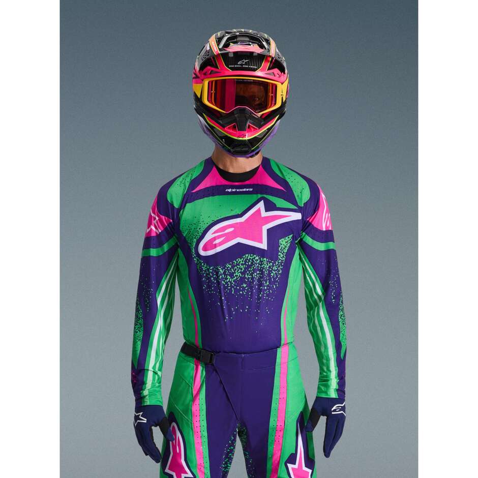 Maillot motocross enduro Alpinestars TECHSTAR NOMUR violet foncé vert rose fluo