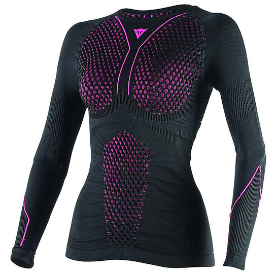 Maillot technique Moto Dainese D-Core Dry Thermo LL Lady manches longues Noir / Fuxia
